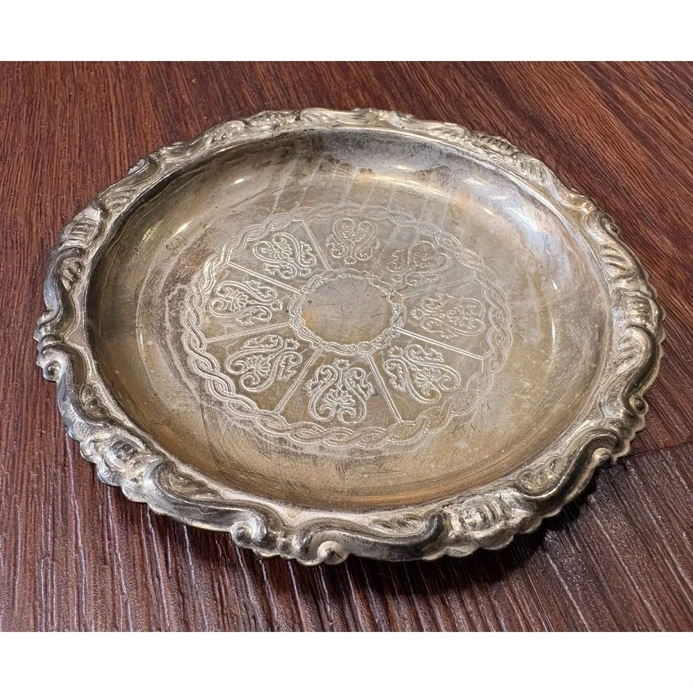 Vintage Silver Plated Coaster 4 Inch Diameter Made In Italy Set Of 2
